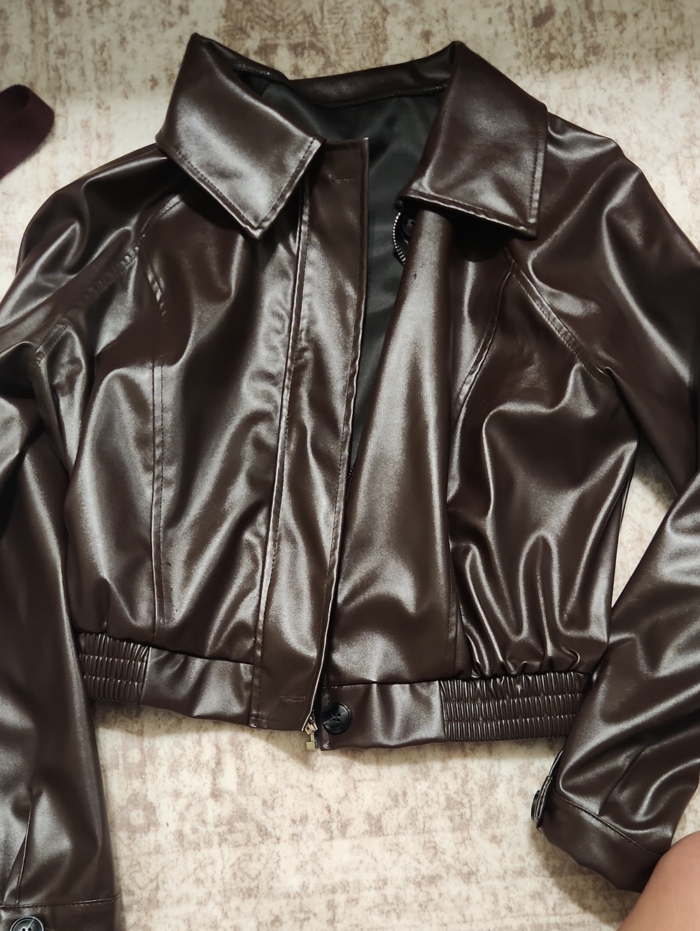 Womens Brown Leather Cropped Jacket
